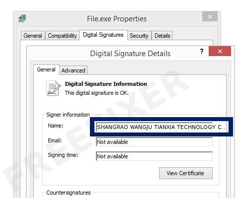 Screenshot of the SHANGRAO WANGJU TIANXIA TECHNOLOGY CO.,LTD. certificate